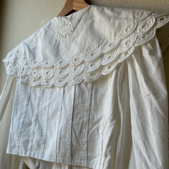 FARM RIO WOMEN'S RICHELIEU BIG COLLAR Eyelet BLOUSE Off White Sz S - Picture 12 of 16